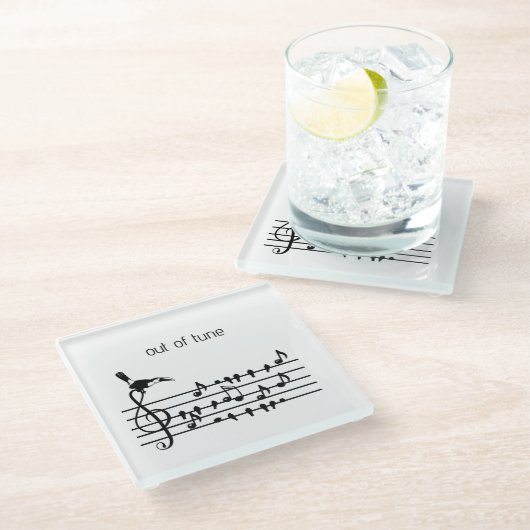 Out of Tune, toekan bij zangvogels Glazen Onderzetter (Schuin)