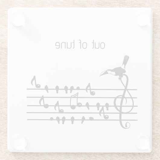 Out of Tune, toekan bij zangvogels Glazen Onderzetter (Achterkant)