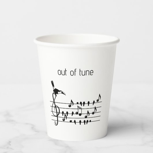 Out of Tune, toekan bij zangvogels Papieren Bekers (Achterkant)