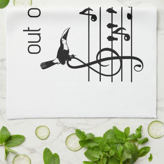 Out of Tune, toekan bij zangvogels Theedoek (Gevouwen)