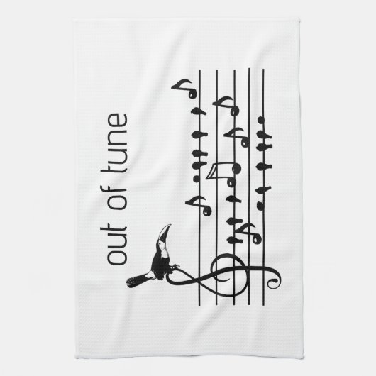 Out of Tune, toekan bij zangvogels Theedoek (Verticaal)