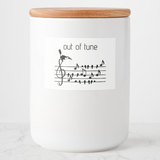 Out of Tune, toekan bij zangvogels Voedselcontainer Etiket (Voorkant)