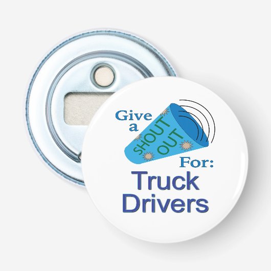 Out-out voor vrachtwagenchauffeurs button flesopener (Voorkant)