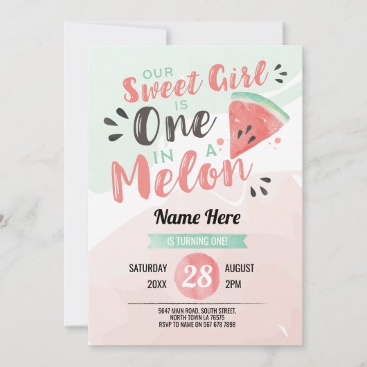 Out Sweet Girl One 1st Melon Eerste Verjaardag Uit Kaart (Voorkant)
