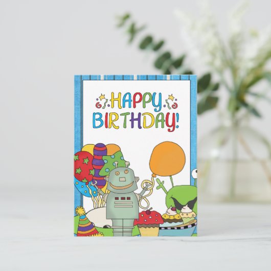 Out This World Robot Verjaardag nodigt uit Briefkaart (Staand voorkant)