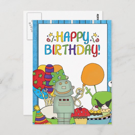 Out This World Robot Verjaardag nodigt uit Briefkaart (Voorkant / Achterkant)