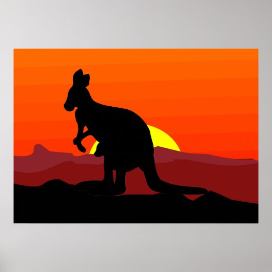 Outback Australian Kangaroo op Sunset Poster (Voorkant)