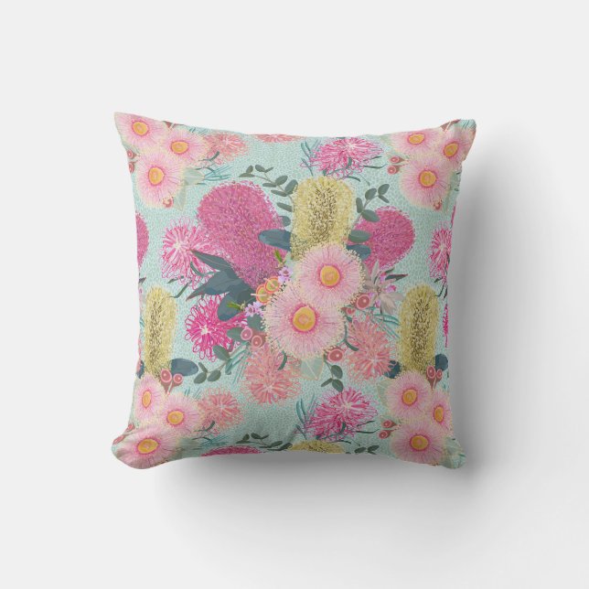 Outback Banksia and Grevillea Eucalyptus Kussen (Voorkant)