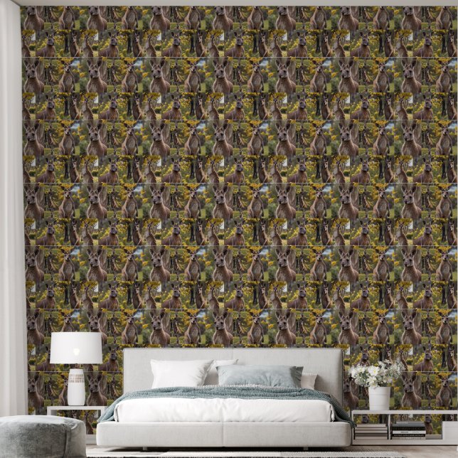 Outback Beauty: Kangoeroe en Wattle Fotocollage Behang (Slaapkamer)
