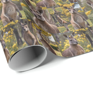 Outback Beauty: Kangoeroe en Wattle Fotocollage Cadeaupapier