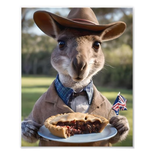 Outback Delight: A Kangaroo Eats Aussie Meat Pie Foto Afdruk (Voorkant)
