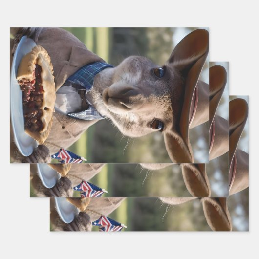 Outback Delight: A Kangaroo Eats Aussie Meat Pie Inpakpapier Vel (Set)