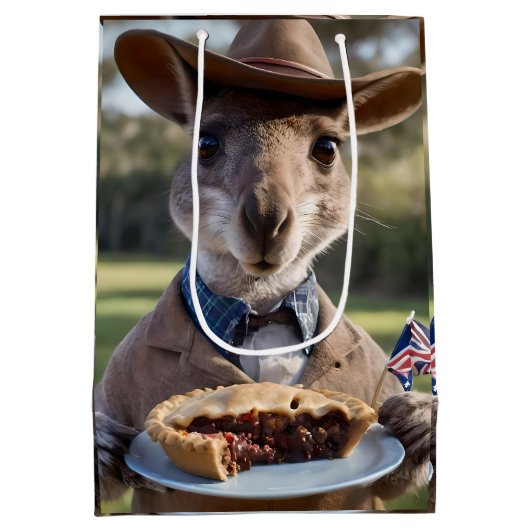 Outback Delight: A Kangaroo Eats Aussie Meat Pie Medium Cadeauzakje (Achterkant)