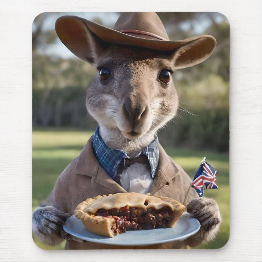 Outback Delight: A Kangaroo Eats Aussie Meat Pie Muismat (Voorkant)