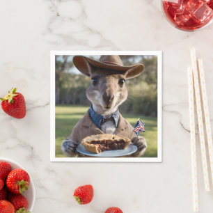 Outback Delight: A Kangaroo Eats Aussie Meat Pie Servet