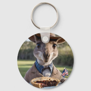 Outback Delight: A Kangaroo Eats Aussie Meat Pie Sleutelhanger