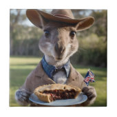 Outback Delight: A Kangaroo Eats Aussie Meat Pie Tegeltje (Voorkant)