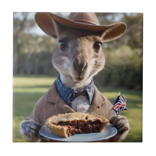 Outback Delight: A Kangaroo Eats Aussie Meat Pie Tegeltje (Voorkant)
