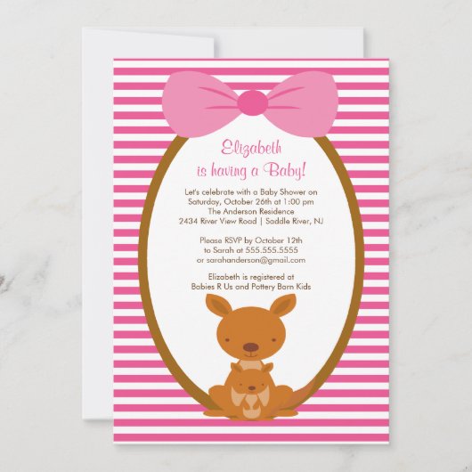 Outback kangaroo Baby Girl Shower Kaart (Voorkant)