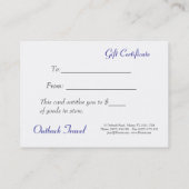 Outback Road Travel Agent - Cadeaubon Kortingskaartje (Achterkant)
