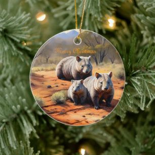 Outback Trio: Wombat Wanderers, Keramisch Ornament