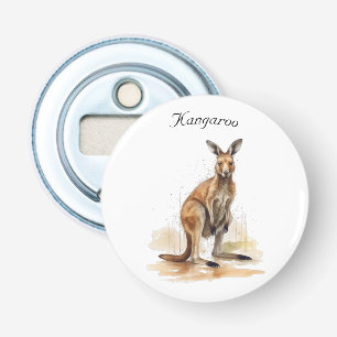 Outback Wanderer: Watercolor Kangoeroe op maat Button Flesopener
