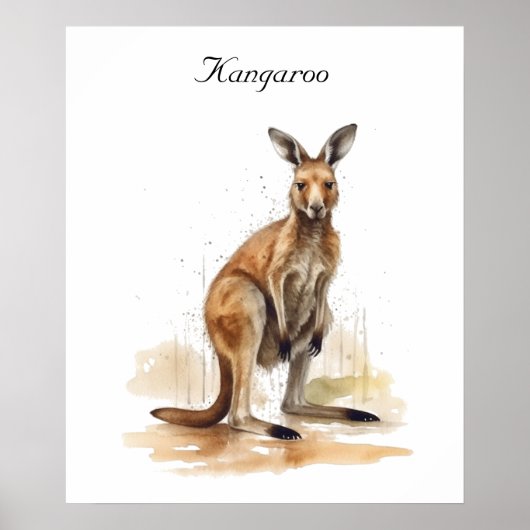 Outback Wanderer: Watercolor Kangoeroe op maat Poster (Voorkant)