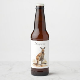 Outback Wanderer: Waterverf Kangaroo custom Bier Etiket