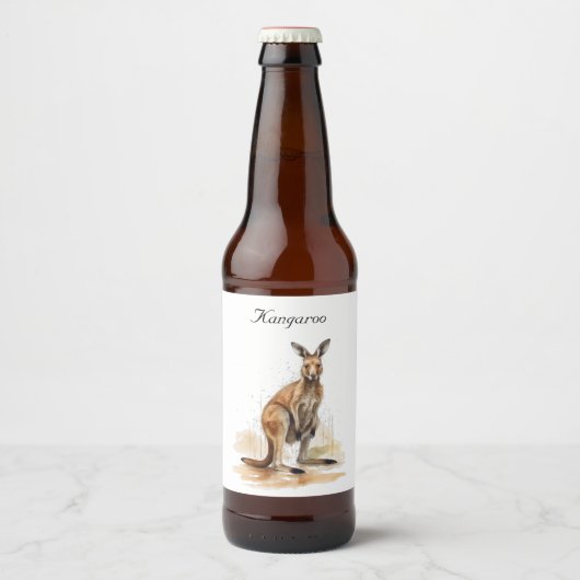 Outback Wanderer: Waterverf Kangaroo custom Bier Etiket (Voorkant)