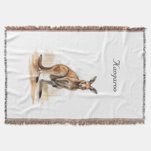 Outback Wanderer: Waterverf Kangaroo custom Deken (Voorkant)
