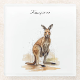 Outback Wanderer: Waterverf Kangaroo custom Glazen Onderzetter