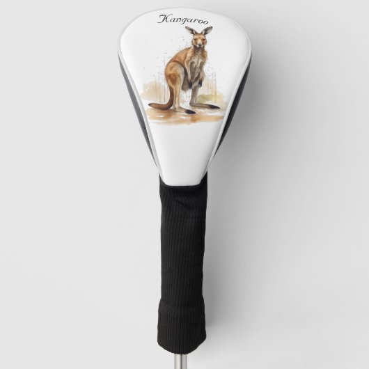 Outback Wanderer: Waterverf Kangaroo custom Golfheadcover (Voorkant)