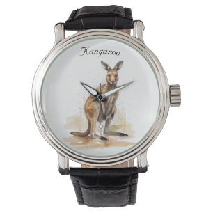 Outback Wanderer: Waterverf Kangaroo custom Horloge