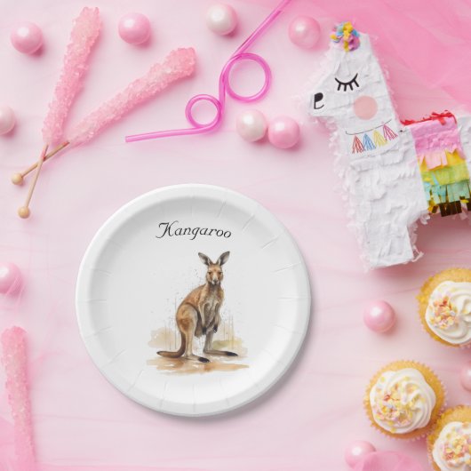 Outback Wanderer: Waterverf Kangaroo custom Papieren Bordje (Feest)