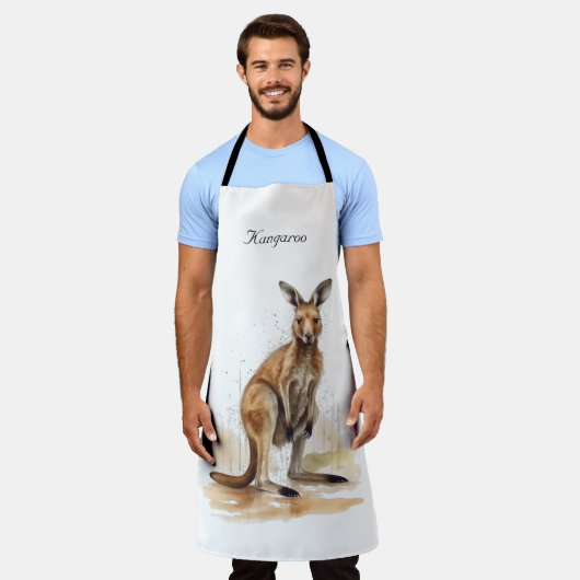 Outback Wanderer: Waterverf Kangaroo custom Schort (Gedragen)