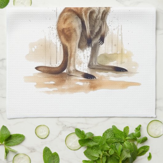 Outback Wanderer: Waterverf Kangaroo custom Theedoek (Gevouwen)