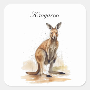 Outback Wanderer: Waterverf Kangaroo custom Vierkante Sticker