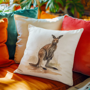 Outback Wanderer: Waterverf Kangaroo Kussen