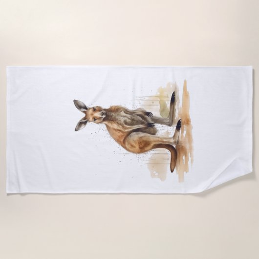 Outback Wanderer: Waterverf Kangaroo Strandlaken (Voorkant)
