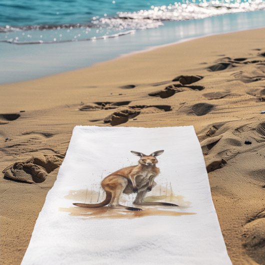 Outback Wanderer: Waterverf Kangaroo Strandlaken