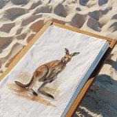 Outback Wanderer: Waterverf Kangaroo Strandlaken
