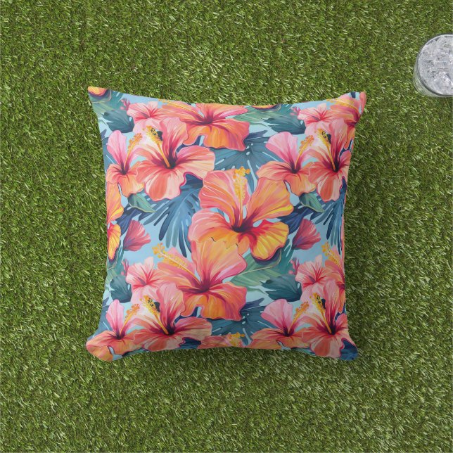 Outdoor accent kussen tropische bloemen (Gras)