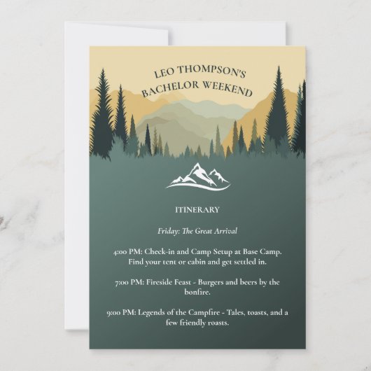 Outdoor Adventure Bachelor Weekendprogramma Kaart (Voorkant)