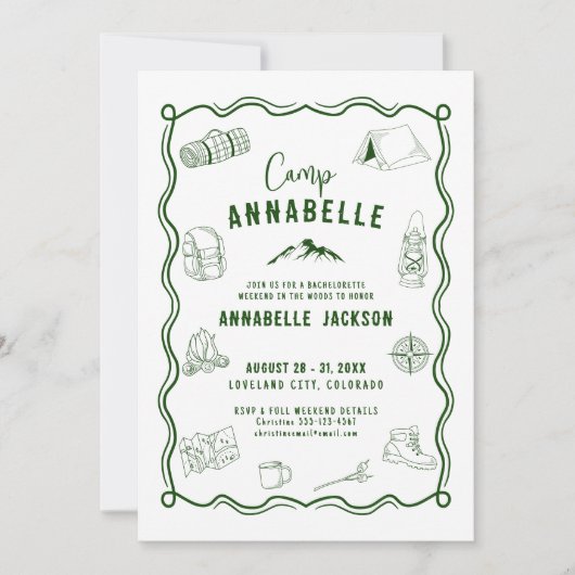Outdoor Adventure Camp Bachelorette Party Kaart (Voorkant)