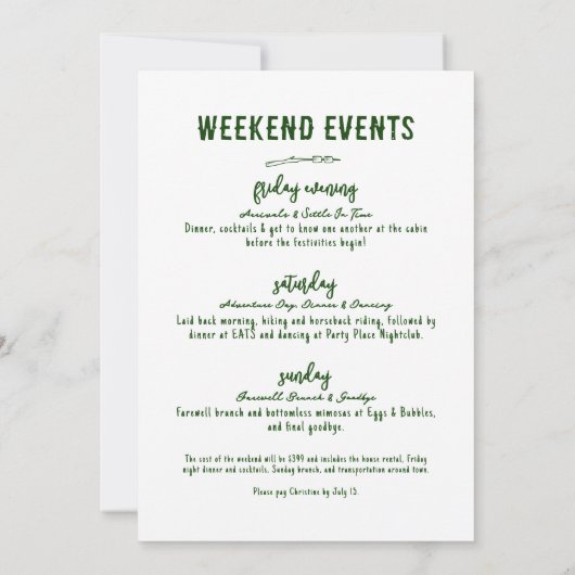 Outdoor Adventure Camp Bachelorette Party Kaart (Achterkant)