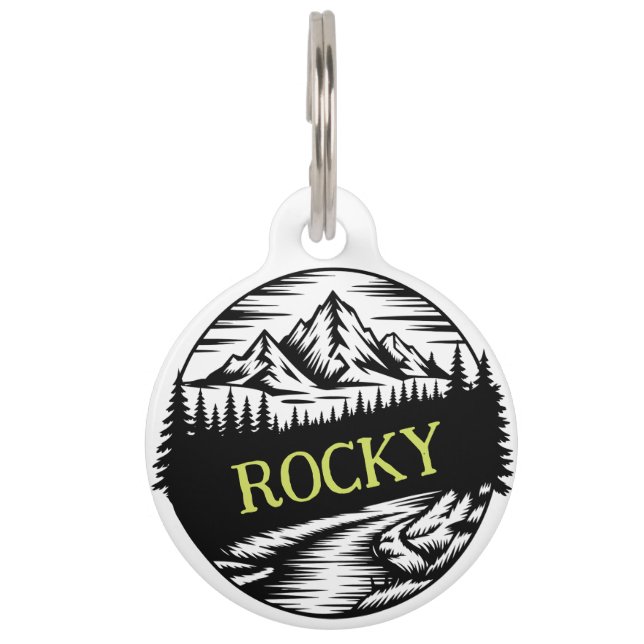 Outdoor Adventure Mountain Personalized Huisdierpenning (Voorkant)