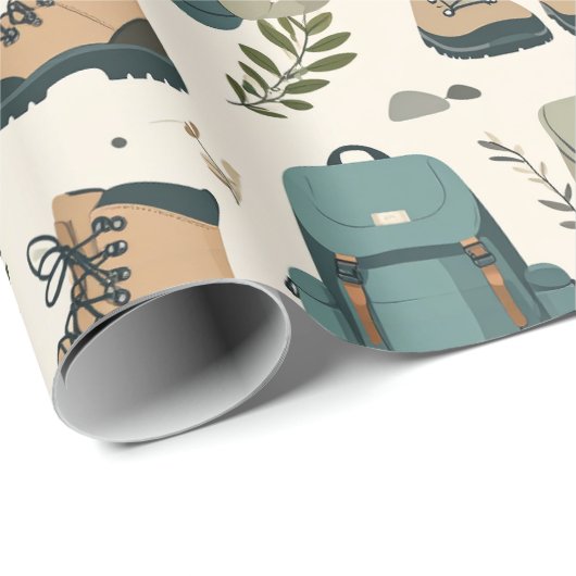 Outdoor Adventure Pattern Hiking Boots Backpacks Cadeaupapier (Rol Hoek)