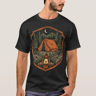 Outdoor Avontuur Vintage Camping Badge Tent T-shirt