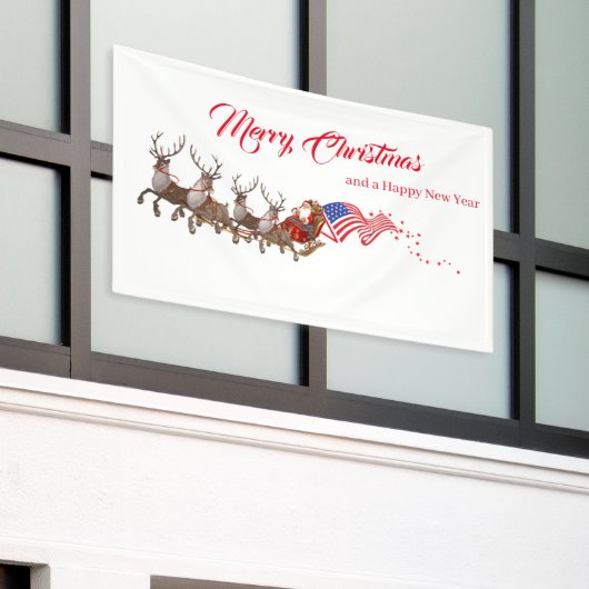 Outdoor Banner Santa Reindeer US Flag Christmas (Buitenkant Gebouw)