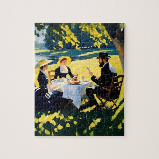 Outdoor Breakfast Scene: 19e eeuwse kunstwerken Legpuzzel (Verticaal)